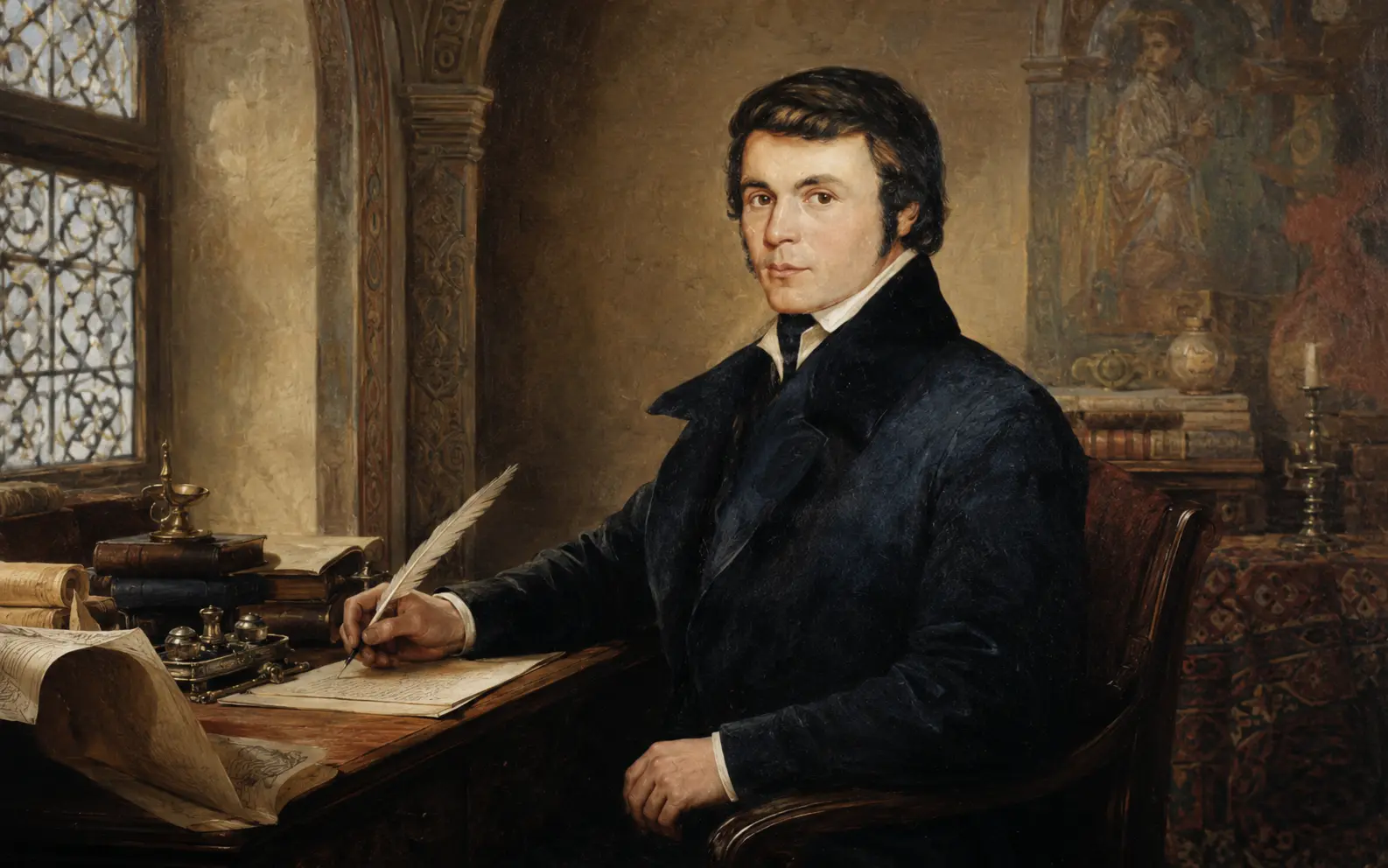 Illustrated portrait of Khachatur Abovyan